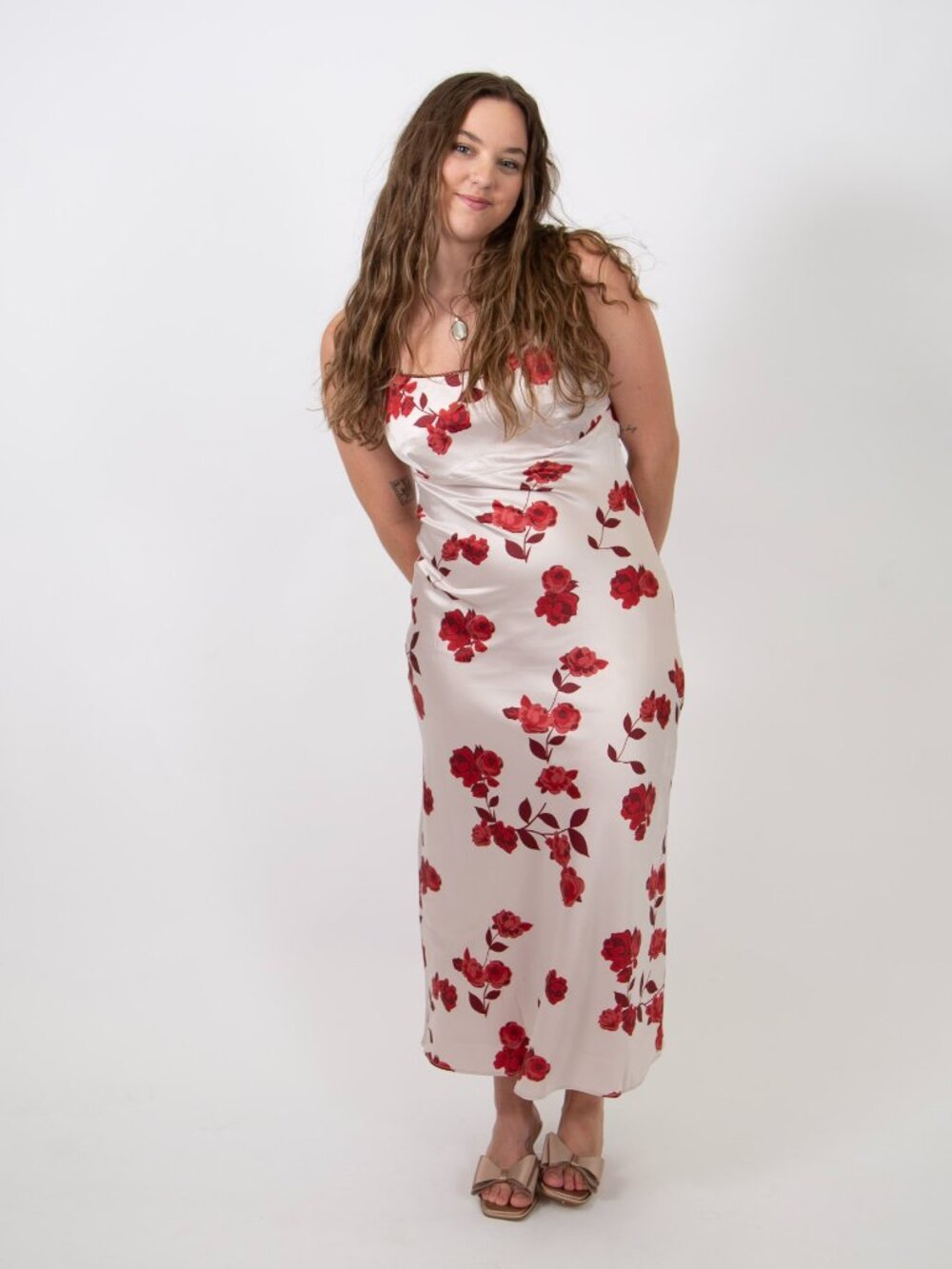 Floral Satin Midi Dress